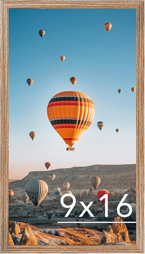 9x16 Picture Frame Rustic Brown for Wall Hanging, Wall Mounting Horizontally or Vertically, 9 x 16 Wall Gallery Poster Photo Frame with Shatter Resistant Plexiglass, Rustic Brown