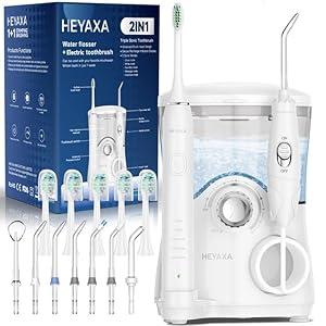 Water Flosser & Ultrasonic Electric Toothbrush Combo, 600ML Water Dental Flosser with 7 Jet Tips, 10 Adjustable Water Pressure, 5 Toothbrush Heads for Home Use, Gums, Braces (Black)
