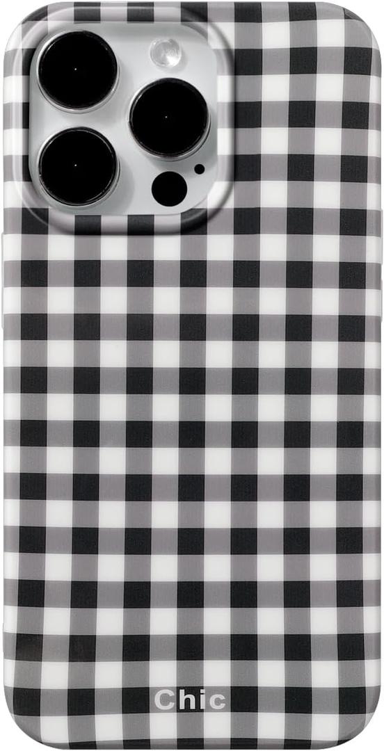 Phone Case for iPhone 15 Pro Max Case Cute Lattice Stylish Aesthetic Pattern Girly Women Design Glossy Shockproof Protective Cover for iPhone 15 Pro Max-Black