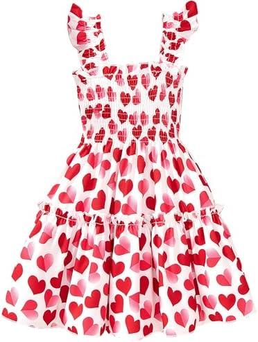 RETSUGO Little Girls Dresses Flutter Sleeve Casual Birthday Party Dress Toddler Kids Swing Twirly Summer Sundress 7-8 Years