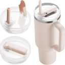 2Pack 40oz Tumbler Lid Replacement suit for Stanley Quencher cup, Flip Straw Spill Proof Leak Resistant Straw Cover, Dishwasher Safe Stanley Cup Accessories(2 Rose Quartz)