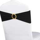 Pack of 100 Spandex Black Chair Sashes with Gold Buckles, Stretch Chairs Sashes for Wedding Party Baby Shower Ceremony Event Decorations Chair Bands Bows (Black Sashes, Gold Buckles)