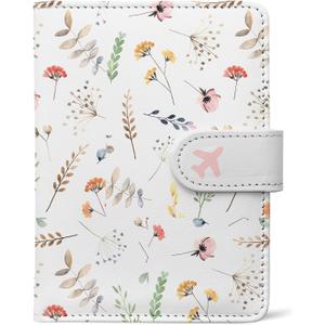 Passport Holder, Travel Wallet Cover with Pen Loop | Cute RFID Blocking Leather Case with Magnetic Closure for Travel Essentials-Flower