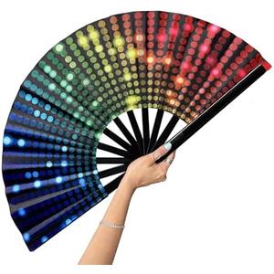 Pack of 2, GeGeYa13 Inch Large Folding Fan-Hand Fan Popping Fan for Line Dancing Clacking Fans for Boots On The Ground Dance,Party,Outdoor,Decoration (Party Lights)