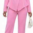 Pant Suits for Women Dressy 2 Piece Double Breasted Peplum Blazer and Wide Leg Pantsuits Business Work Office Outfits,XL