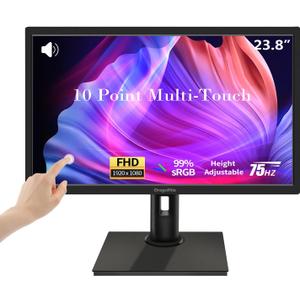 23.8 Inch Touchscreen Monitor FHD 1920x1080P, Height/Pivot/Swivel/Tilt Adjustable Desktop PC Touch Display with Built-in Speakers, HDMI, VGA, Type-B, 75Hz Computer Touch Screen Monitor, VESA, Black