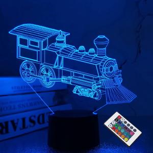 FULLOSUN Train Night Light, 3D Illusion Lamp for Kids, 16 Colors Changing with Remote Control Dim Function, Creative Birthday Xmas Gifts for Kids Boys Bedroom Decor