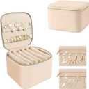 WOOMADA Travel Jewelry Case, Portable Jewelry Box with 6 Velvet Jewelry Zipper Pockets, Gift Idea for Women (Beige)