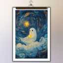 GSPQAZ Smiling Ghost with Star Canvas Print - Playful Halloween Wall Art for Home Dcor 12x18-Unframed (U696)