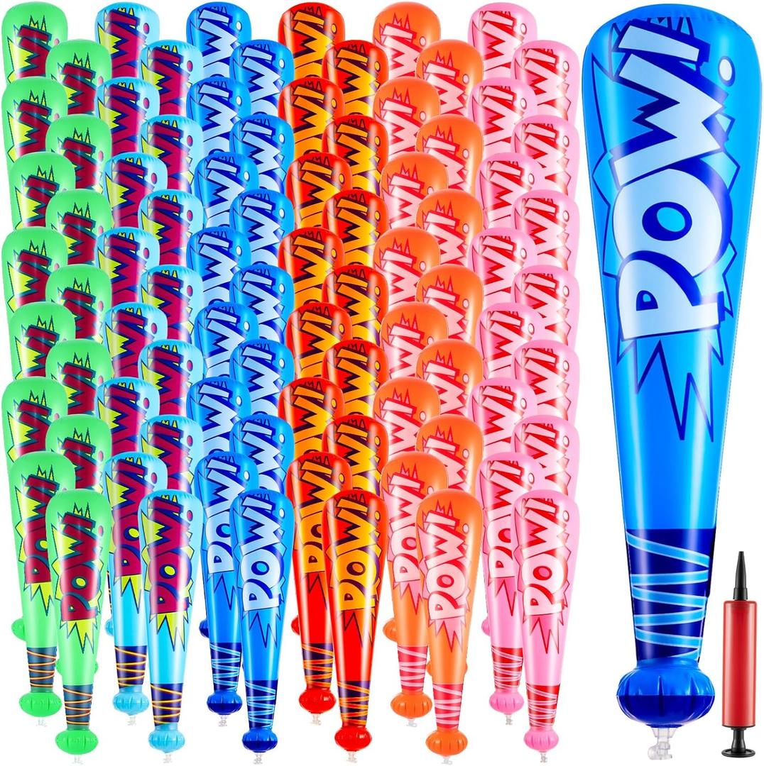 Seematn 100 Pcs Pow Inflatable Baseball Bats 17 Inch Inflatable Blow up Bats for Kids Carnival Game Prizes Bulk Baseball Party Favors Carnival Hero Sports Prizes (Mixed Color)