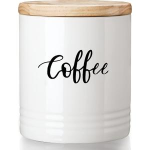 LEETOYI Porcelain Food Storage Containers with Lid, 4.5 Inch 31oz White, Labeled Coffee