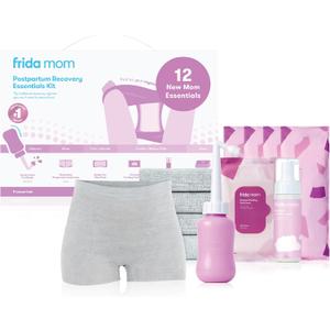 Frida Mom 11pc Postpartum Essentials Kit Gift Set, Hospital Bag Must Haves for New Mom, Includes 4 Disposable Postpartum Underwear, 4 Ice Maxi Pads, Perineal Healing Foam & 24 Pad Liners & Peri Bottle