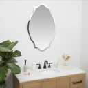 Hamilton Hills 24" x 36" Modern Silver Polished Glass Rectangular Mirror | Elaborate Scallop Wall Mirror Scalloped Edges Vanity for Bedroom, Bathroom and Living-Rooms| Hangs Horizontal and Vertical