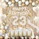 23rd Birthday Decorations for Women, White and Gold 23 Boho Birthday Party Supplies Includes Number Balloons, Banner, Fringe Curtain, Cake Topper