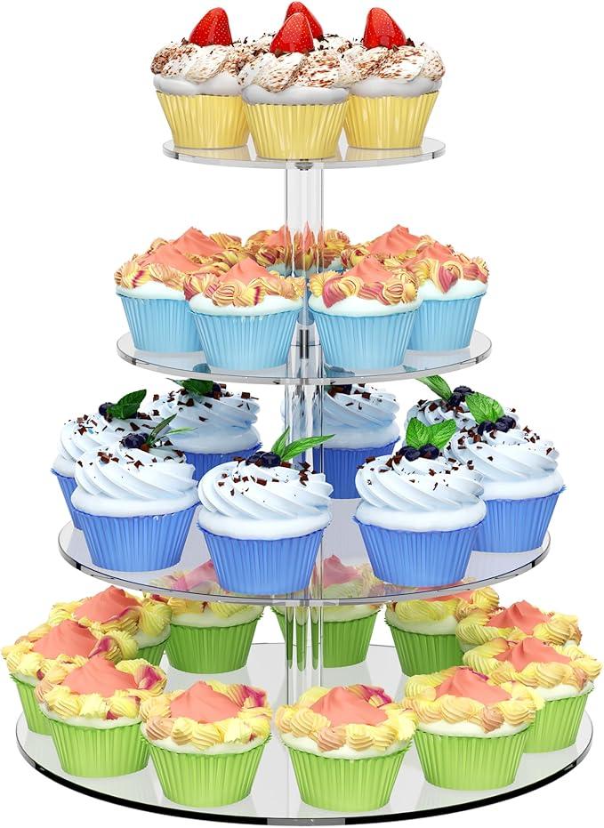 4 Tier Round Cupcake Stand,  Item dimensions L x W x H 33.5 x 33.5 x 52.8 centimeters, Clear