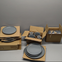 Gibson Home Zuma 16 Piece Round Kitchen Dinnerware Set, Dishes, Plates, Bowls, Mugs, Service for 4, Matte Stoneware, Grey, Gray