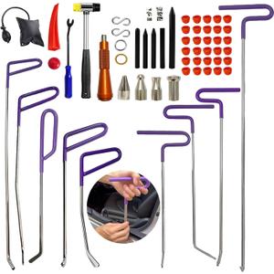 59pcs Paintless Dent Rods Repair Tools with Knock Down Pens,Red Soft Caps,Red Wedge and More,Suitable Removal Hail Damage,Dings and More for Car Body Dent Repair