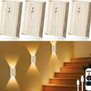 4 Pack Rechargeable Wall Sconce: Battery Operated Motion Sensor Wall Light with Remote, Magnetic Motion Sensor Stair Light Indoor, 3CCT Dimmable Wireless Wall Lamp for Bedroom Hallway Closet, Beech