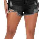 Syydn Women Casual Stretch Ripped High Waisted Denim Short Frayed Raw Hem Summer Jean Shorts (Black, Small) (Black, S)