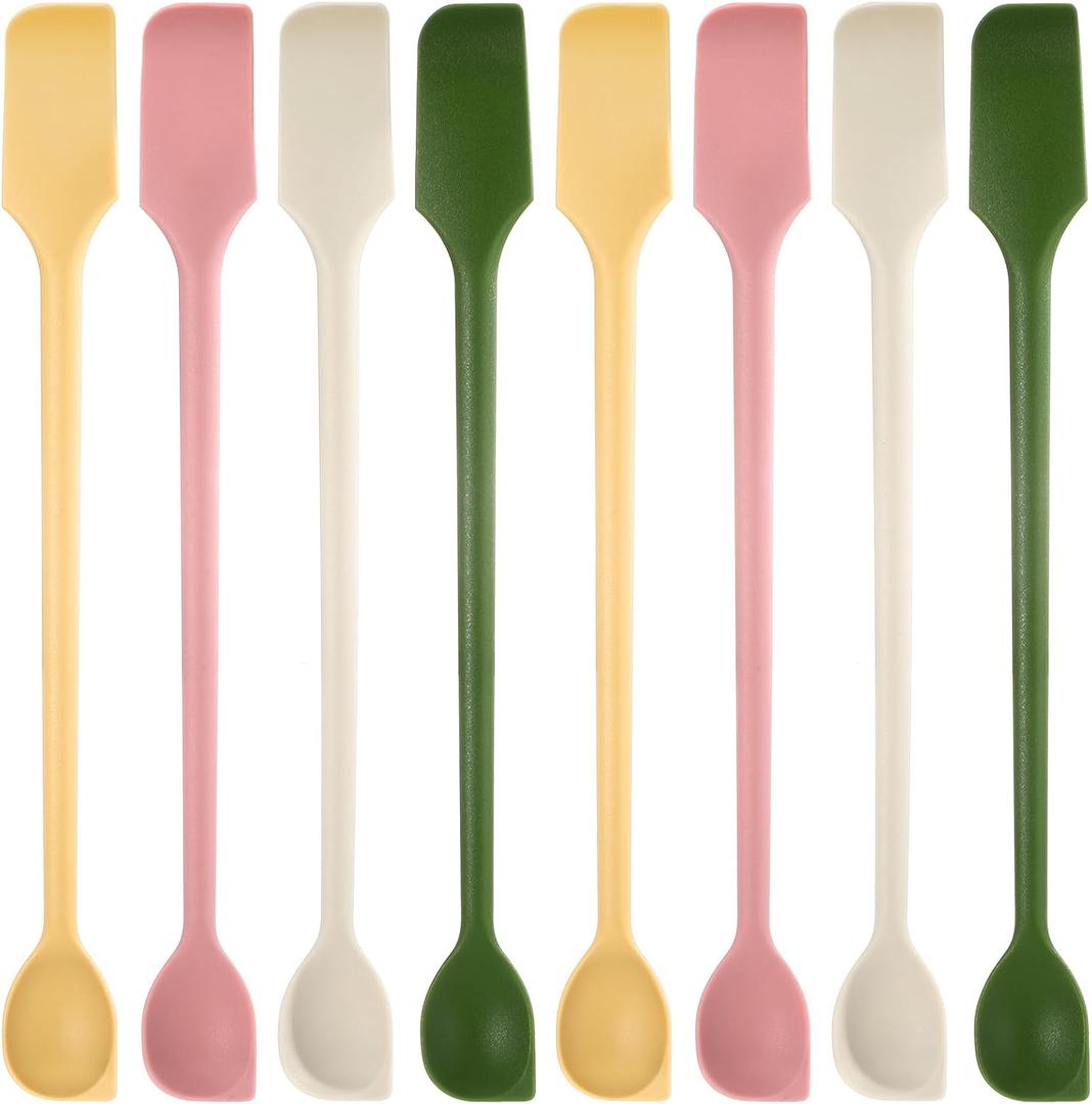 8 Pcs Mini Silicone Spatulas Double-headed Multifunctional Small Scrapers & Spoons for Kitchen, Cosmetics & Jars, Lotion, Narrow & Thin Bottles Reusable Stirrer for Baking, Cooking, Mixing
