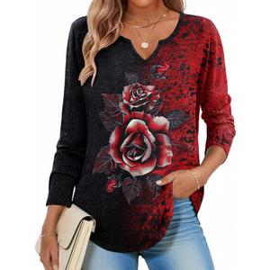 Zeagoo Long Sleeve Shirts for Women Fall V Neck Tops Casual Dressy Blouse Boho Tunic Business Work Clothes School Outfit (XXXL)