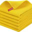 Homaxy 100% Cotton Waffle Weave Kitchen Dish Cloths, Ultra Soft Absorbent Quick Drying Dish Towels, 12 x 12 Inches, 6-Pack, Yellow