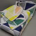 Quilt Set Colorful and Bright for Summer 3 Piece Reversible Colorful Quilt Set Queen Size with Navy Green Orange Yellow Cubes Microfiber Lightweight Bedding Coverlet Set Bedspread