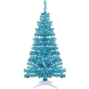 Juegoal 4 FT Pre-lit Artificial Christmas Tree, Lighted Green Tinsel Pencil Pine Spruce Trees with 70 Warm White LED Lights, 8 Lighting Mode & Timer Function for Xmas Holiday Winter Home Party Decor