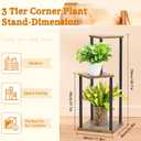 Oppro 3 Tier Corner Plant Stand Indoor, Metal Wood Flower Pot Holder Shelf, Multiple Display Rack Square Table for Living Room Bedroom Orchid Outdoor Balcony Garden Patio, Modern Black & Rustic Brown