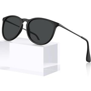 STGATN Vintage Round Sunglasses for Women Polarized UV Protection, Trendy Retro Designer Style ST028 (2. Matte Black Frame Grey Lens)