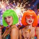 6 Pack Colored Short Bob Wigs and 6 Pcs Heart Sunglass Set, Neon Colorful Party Hair Wig for Women Costume Cosplay (Dark)