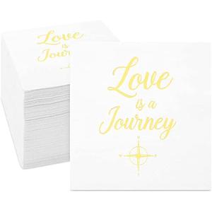 Sparkle and Bash Wedding Cocktail Napkins, Love is a Journey, Gold Foil (5 x 5 In, 100 Pack) - Bridal Shower Decorations 2 Pack