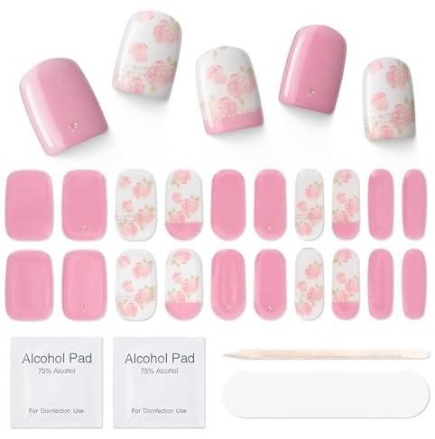 Semi Cured Gel Nail Strips|Works with Any UV/LED Lamps|20 Pcs Gel Nail Stickers|Long-Lasting Two Weeks and Easy to Apply & Remove|Rose Language, Pack of 10