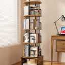 Kalrin 5 Tier Rotating Bookshelf with Extra Storage Cabinet, 360Spinning Corner Bookshelf, Floor Standing Bookcase for Kids & Adult, Narrow Book Shelf for Bedroom Living Room, Vintage Brown