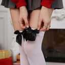 Thigh High Stockings for Women, Satin Bow Stockings for Halloween, Christmas, New Year's Eve, and Valentine's Day (White)