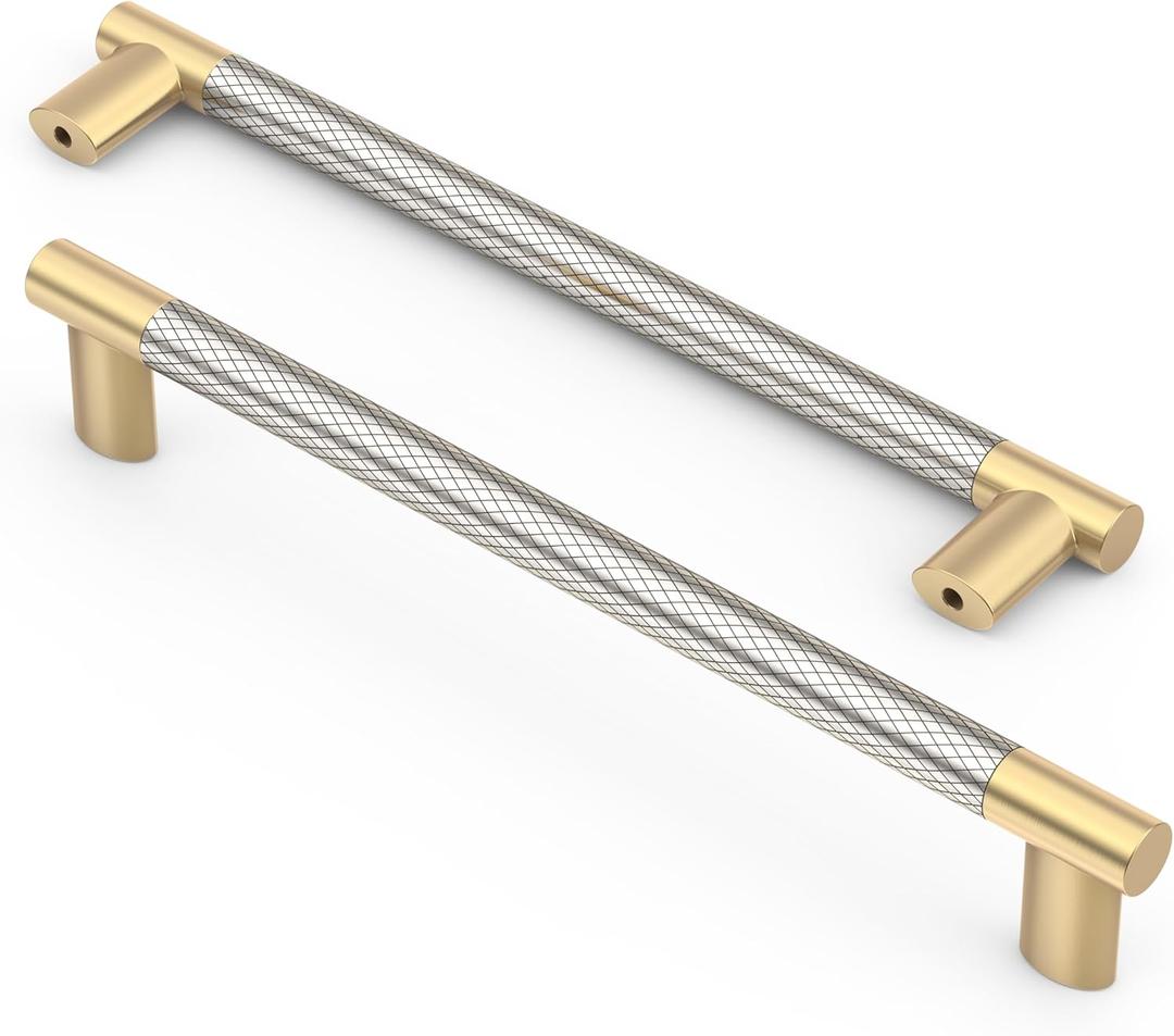 Asidrama 10 Pack 7 Inch(177mm) Knurled Gold and Brush Satin Nickel Kitchen Cabinet Handles,Cabinet Pulls Kitchen Cabinet Hardware Cupboard Handles Drawer Handles Dresser Pulls 4496A