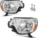Headlights Assembly for 2012-2015 Toyota Tacoma Headlamp Replacement Chrome Housing Amber Reflector Driver & Passenger Side