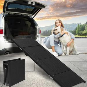 Dog Car Ramp for Large Dogs, Foldable Dog Steps Aluminum Dog Ramps, Dog Stairs with Nonslip Surface for High Beds, Trucks, Cars and SUV, Supports up to 200 lbs (71'' L x 20'' W)