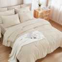 Andency Oversized Queen Size Comforter Set with Sheets Beige - 7 Pieces Bed in a Bag Oversized Queen Boho Tufted Lightweight Bedding Sets with Comforter, Sheets, Pillowcases & Shams