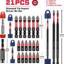 Geinxurn 20Pcs Multi-Size Diamond Coated Impact Screwdriver Bit Set, #2 Phillips Power Driver Bits, Magnetic S2 Steel PH2 Screwdriver Bits Set with 1Pcs Screwdriver Bit Holer
