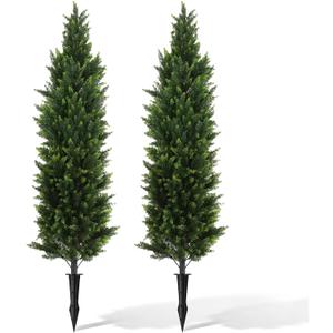Artificial Cedar Topiary Trees 5ft Set of 2 Cypress Tree with Ground Spike