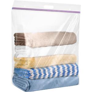 10 Gallon Large Handy Storage Bags, Pack of 3, 24"x24" Clear Plastic Zipper Storage Bags with Handle, Resealable Heavy Duty Jumbo Ziplock Storage Bag for Linens, Clothes, BabySports, 3 Mil Thick