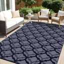 OLANLY Reversible Outdoor Rug 8x10 ft Clearance, Waterproof Outdoor Plastic Straw Rug with Interlacing Pattern, RV Mat for Patio, Camping, Balcony, Deck, Backyard, Black & Grey