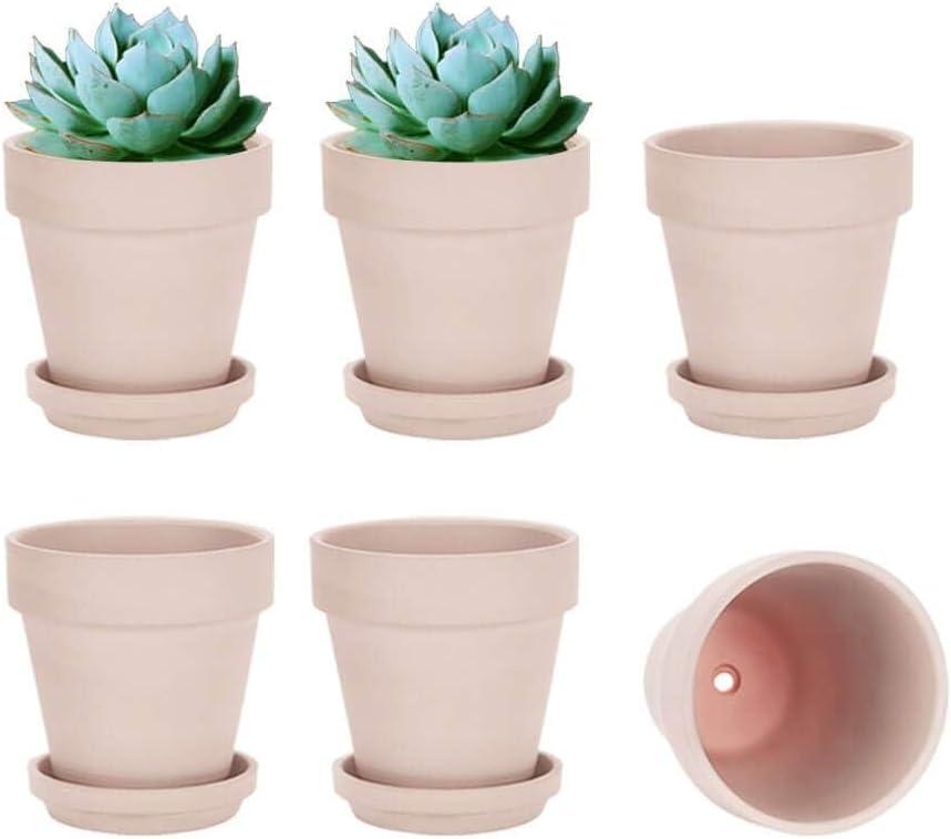 vensovo Pink Terracotta & Clay Pots with Saucer - 6 Pack 5 Inch Terra Cotta Pot Ceramic Pottery Planter Cactus Flowerpots Drainage Hole, Great for Plants, Crafts and Wedding Favor