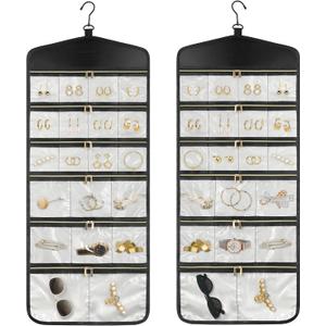 CHICECO Hanging Jewelry Organizer With Zippered Pockets,40 Pockets Travel Jewelry Organizer Storage for Cloest,Wall,Door