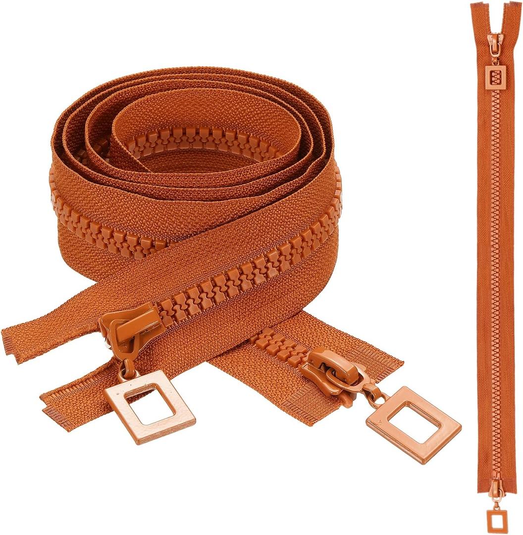 uxcell 2 Pcs Heavy Duty Zippers, #8 39 Inch Two Way Separating Zipper Large Resin Zippers Metal Zip Pull Repair Replacement for Jackets Coats Sewing, Orange