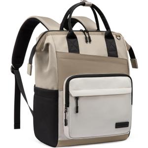 LOVEVOOK Laptop Backpack for Women, 17 Inch Travel Backpack for Work College Business, Water Resistant Teacher Nurse Bag with Large Capacity, School Bookbag Bags Cute Daypack for Woman Girls (Oat-khaki-black)