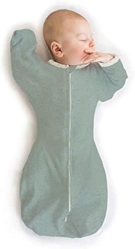 SwaddleDesigns Transitional Swaddle Sack with Arms Up Half-Length Sleeves and Mitten Cuffs, Small, 0-3 Months, 6-14 lbs, Heathered Jadeite (Arms Up Swaddle, Transition Swaddle Sleep Sack)
