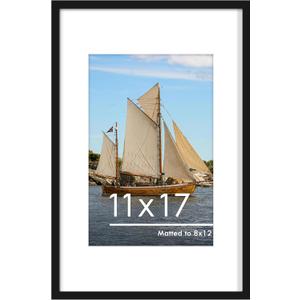 PEALSN 11x17 Picture Frame, Display Pictures 8 x 12 with Mat or 11 x 17 Without Mat for Wall Mounting Display, Photo Frames, Black
