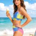 Girls Swimsuit Two Piece Scoop Neck Solid Color Bikini Set Adjustable Strap High Waist Bathing Suit for Girls 9-16Y